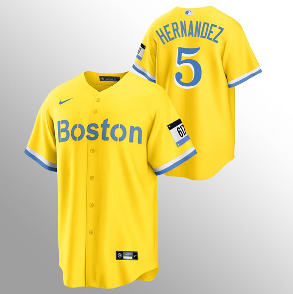 Men's Boston Red Sox #5 Enrique Hernandez Gold MLB 2021 City Connect Stitched Jersey
